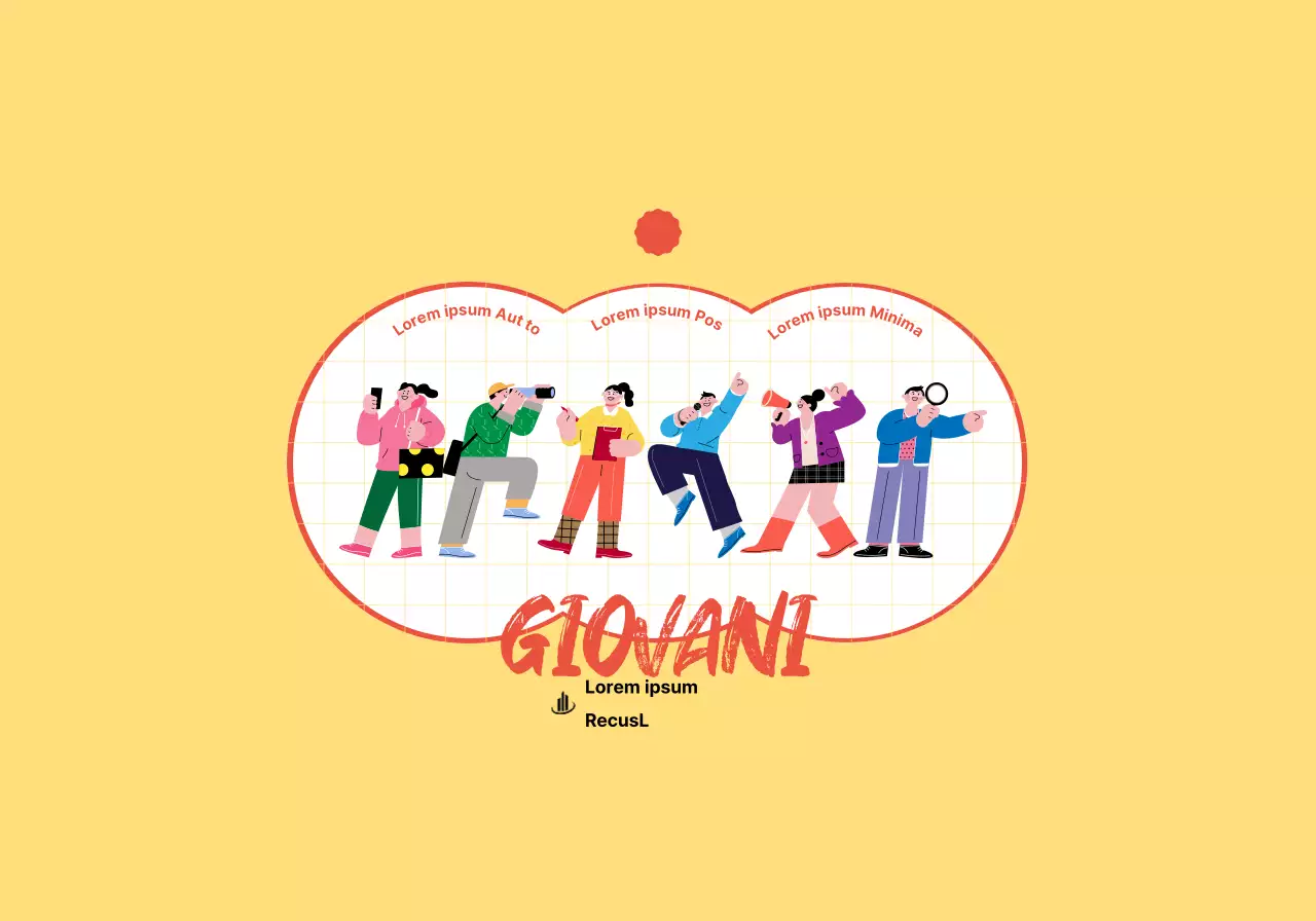 Concetto di centro di collocamento per giovani con simpatiche illustrazioni gialle e rosse