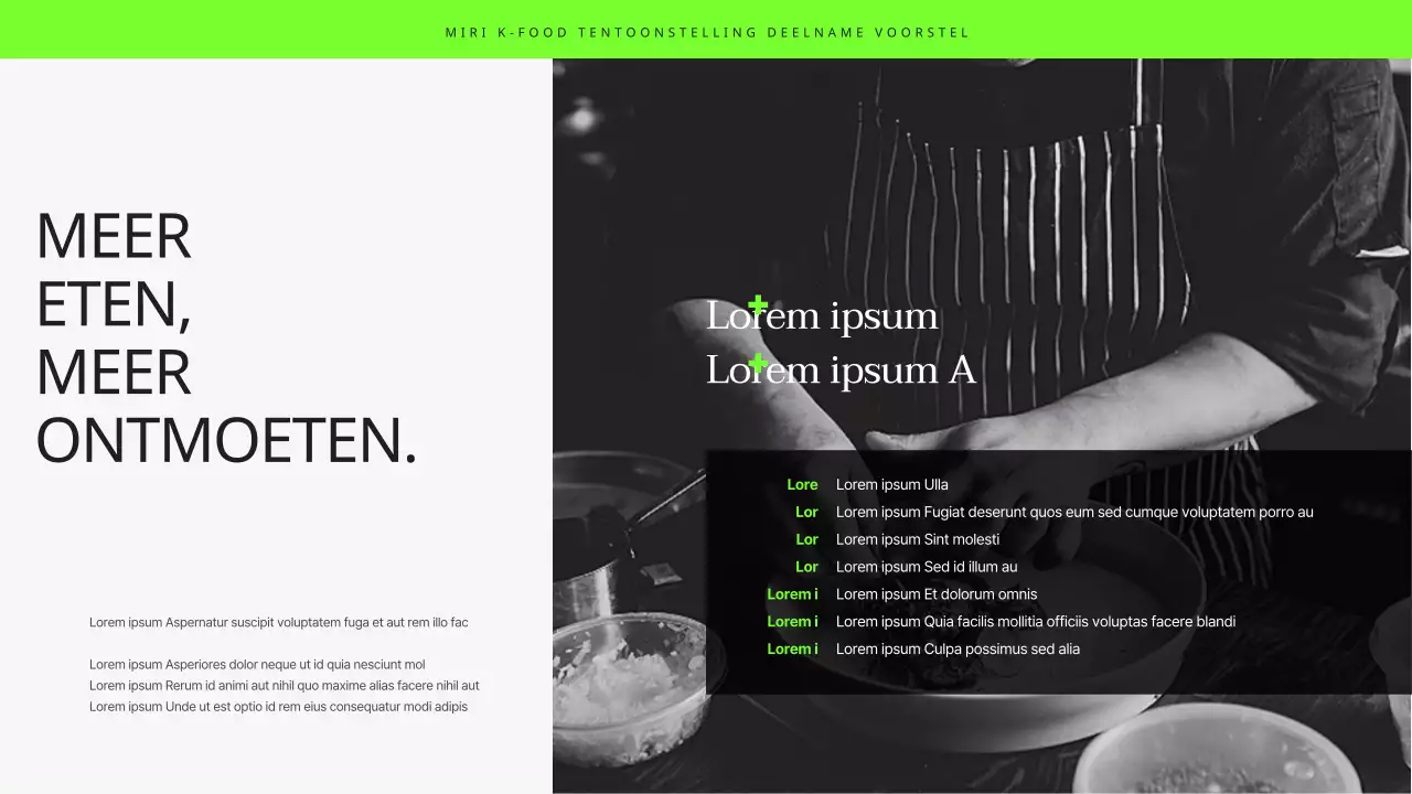 Bedrijfsvoorstel moderne voedselbeurs in zwart en chartreuse