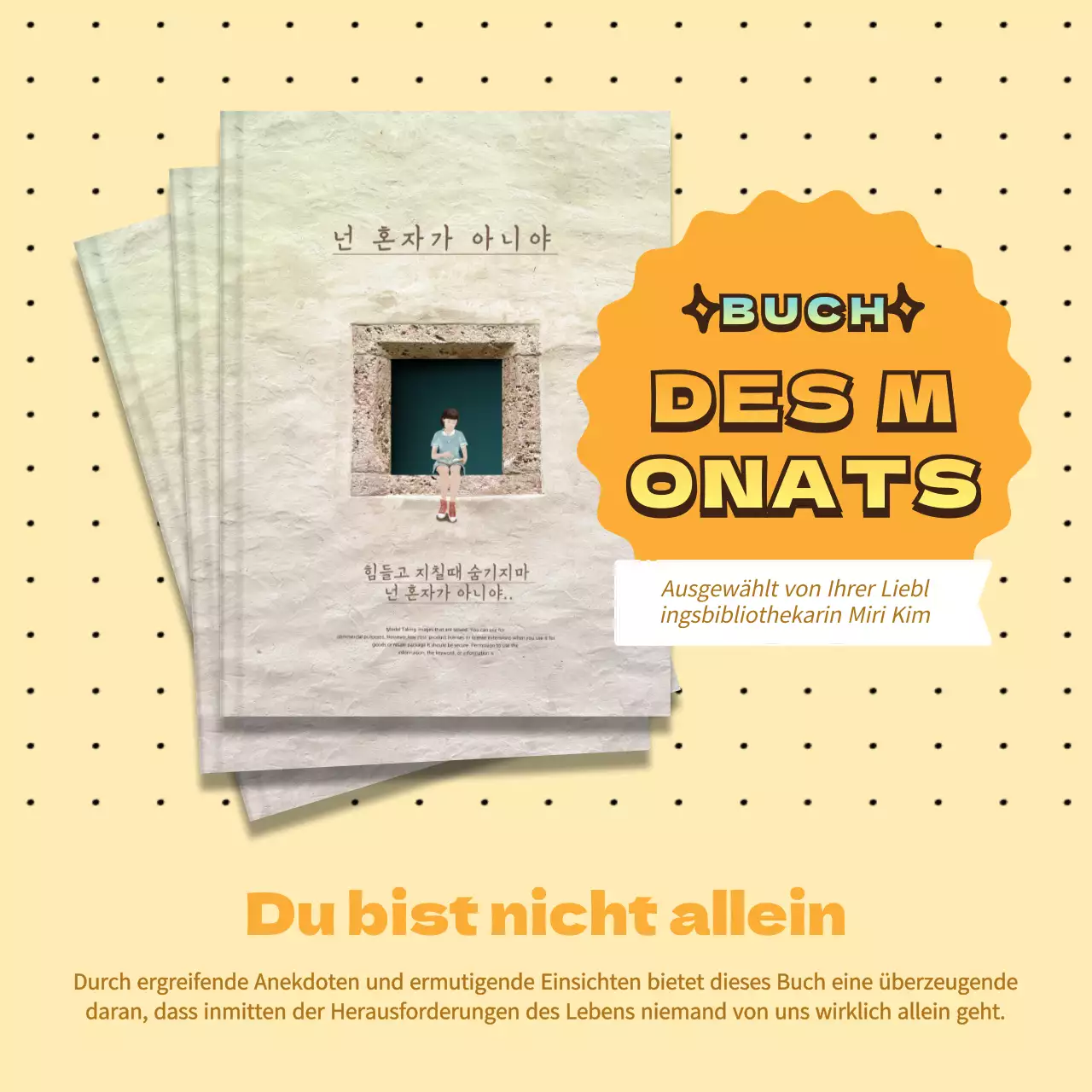 Helle Buchempfehlungswerbung mit gelbem und gepunktetem Hintergrund V1