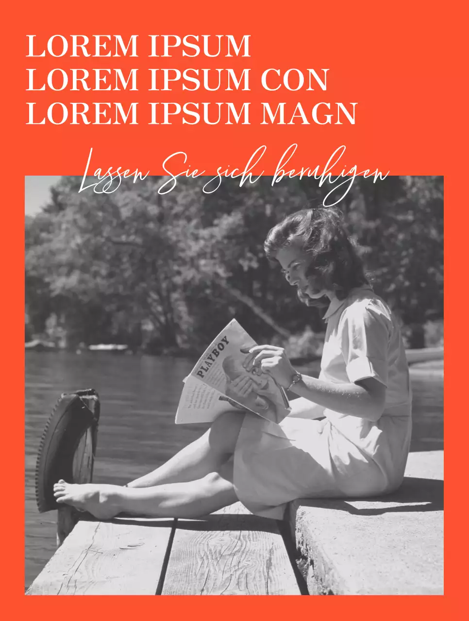 Sentimentale Ware mit einem alten Schwarz-Weiß-Foto einer Frau in Orange.