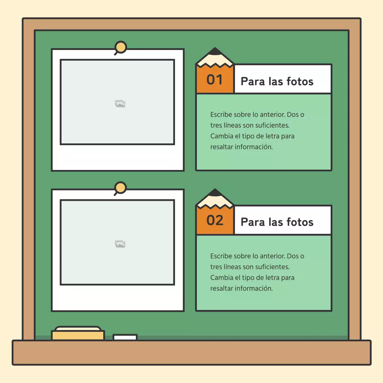 Coloridas y bonitas tarjetas educativas de pizarraNoticias