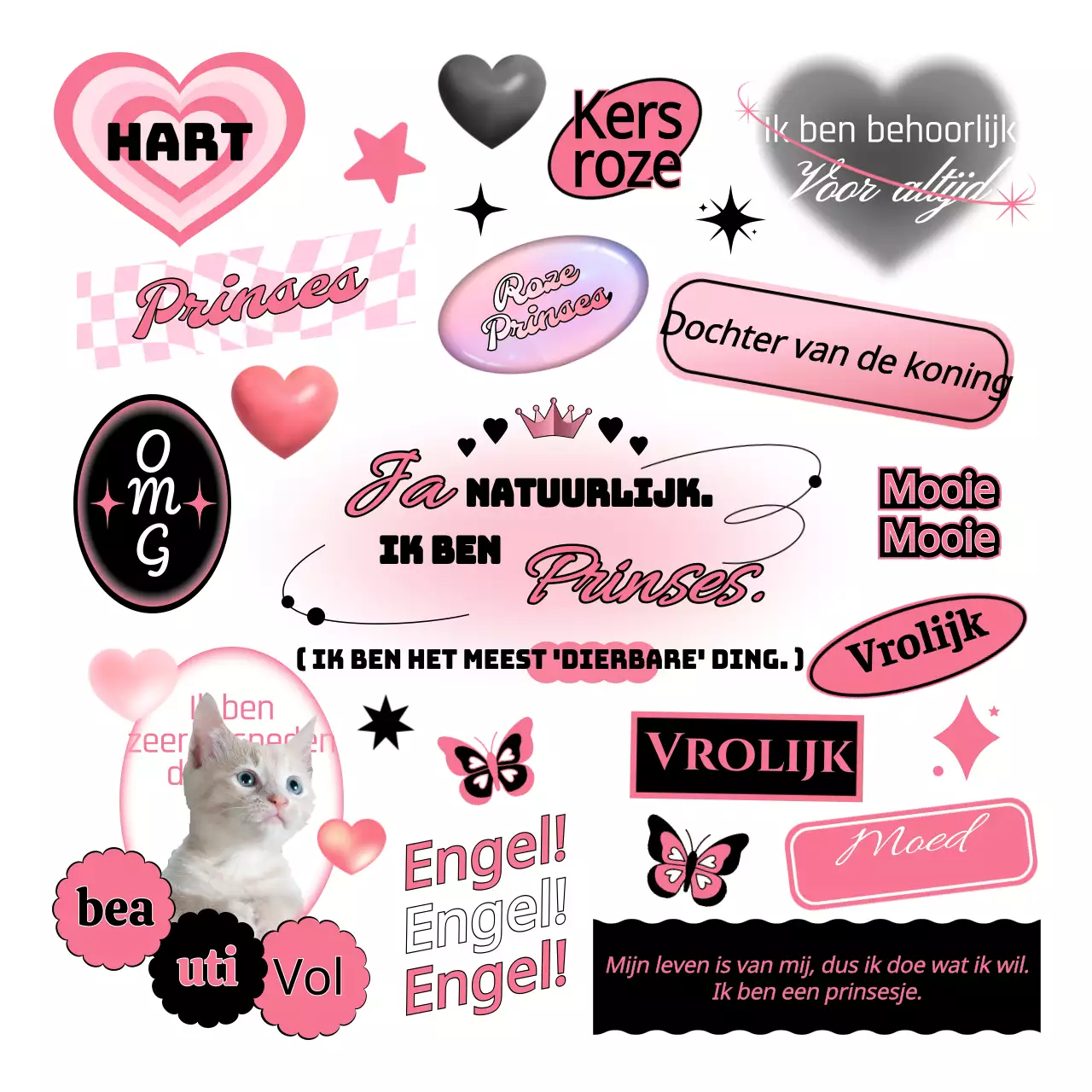 Tekstontwerp met zwarte en roze tienerconceptelementen