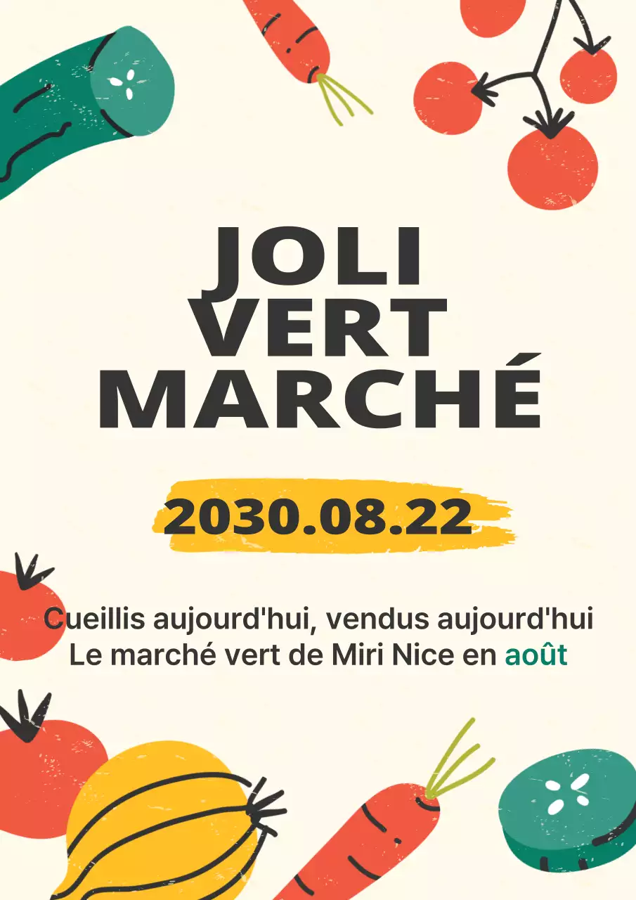 Le contenu du marché biologique dans une illustration jaune ressemblant à un gribouillis