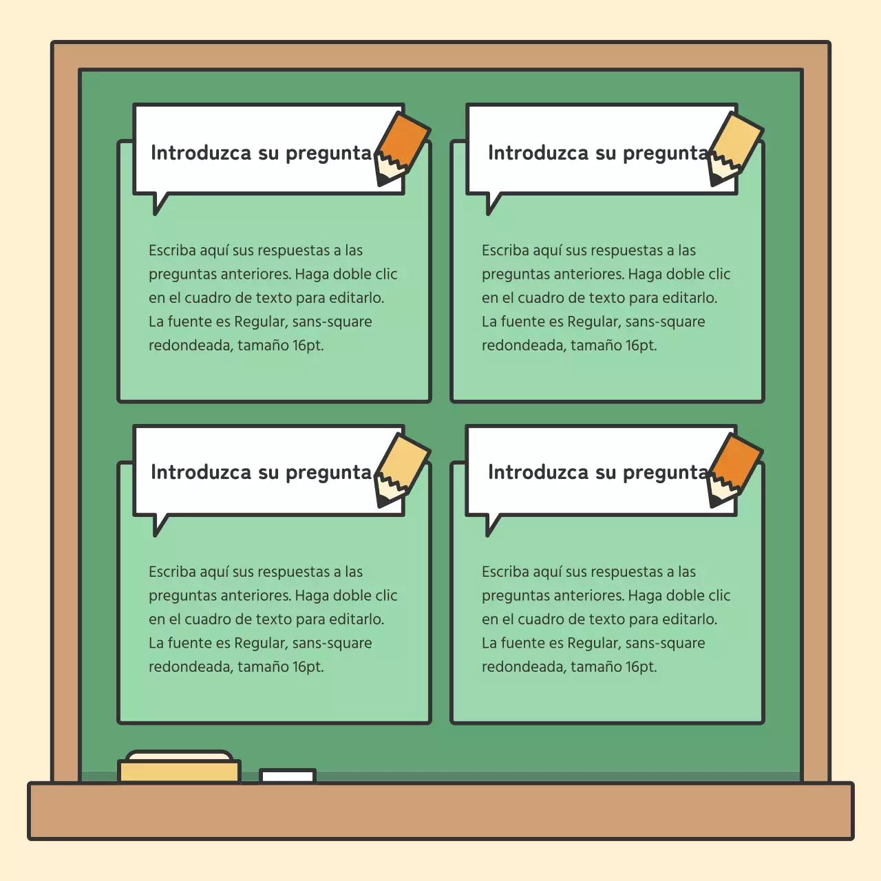 Coloridas y bonitas tarjetas educativas de pizarraNoticias