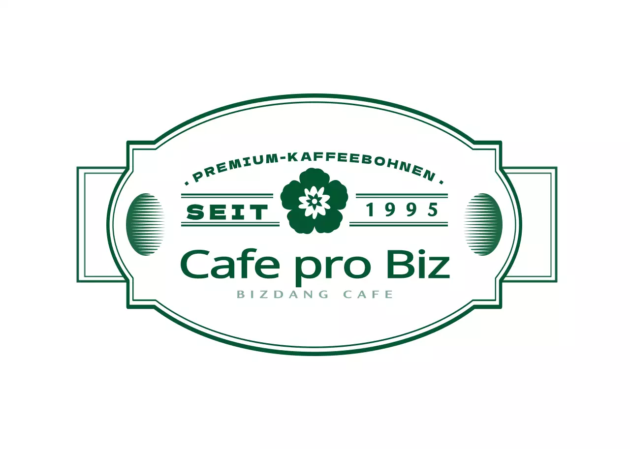 Emotionale und einfache Cafe Emblem Logo Stil Etikett Aufkleber in dunkelgrün und weiß