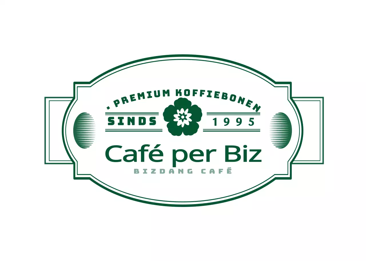 Emotioneel en eenvoudig cafe embleem logo stijl label sticker in donkergroen en wit