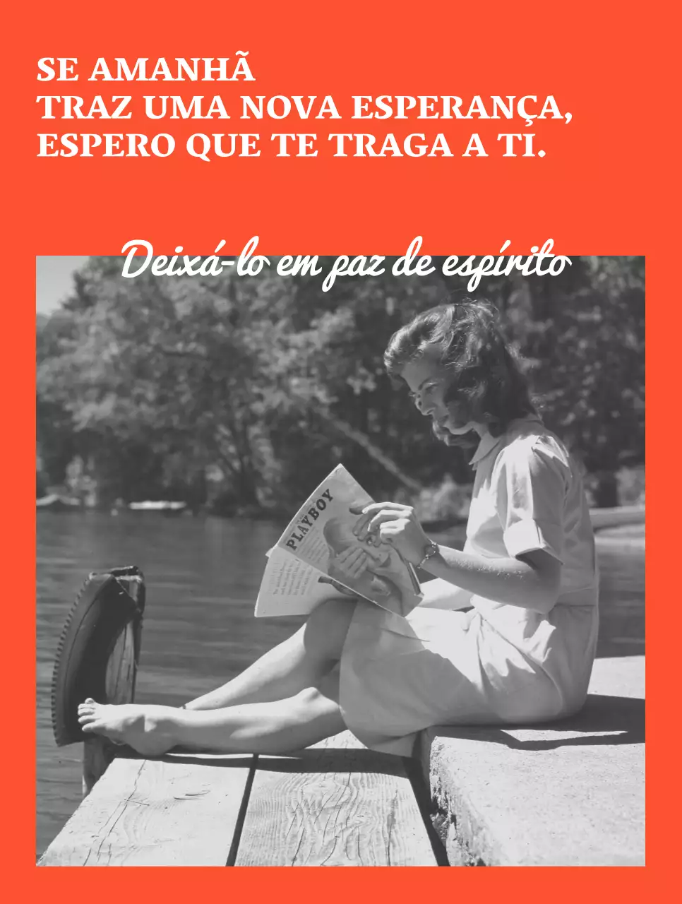 Mercadoria sentimental com uma fotografia vintage a preto e branco de uma mulher vestida de laranja.
