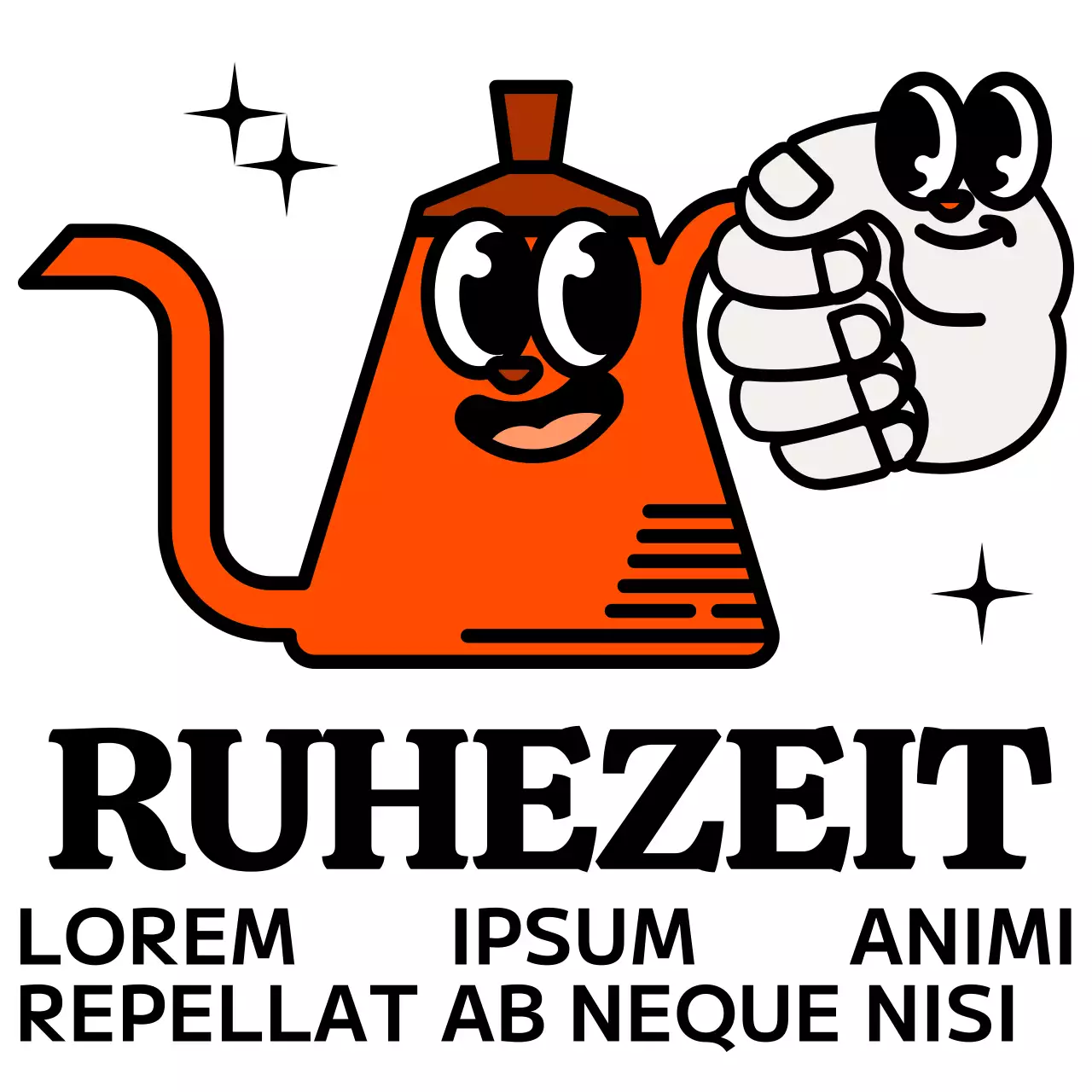 Niedlich und hip Kaffeekanne Zeichen und Text-Kombination in schwarz und rot Logo-Stil für Cafe Förderung und Aktionen