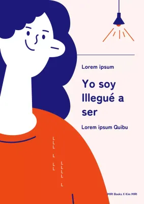 Oficinista minimalista dejando cubierta de libro en naranja y azul marino