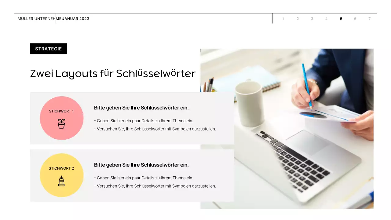 Geschäftsvorschlag mit rosa und gelben Formen