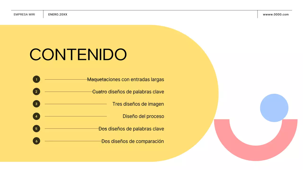 Propuesta de negocio con formas rosas y amarillas
