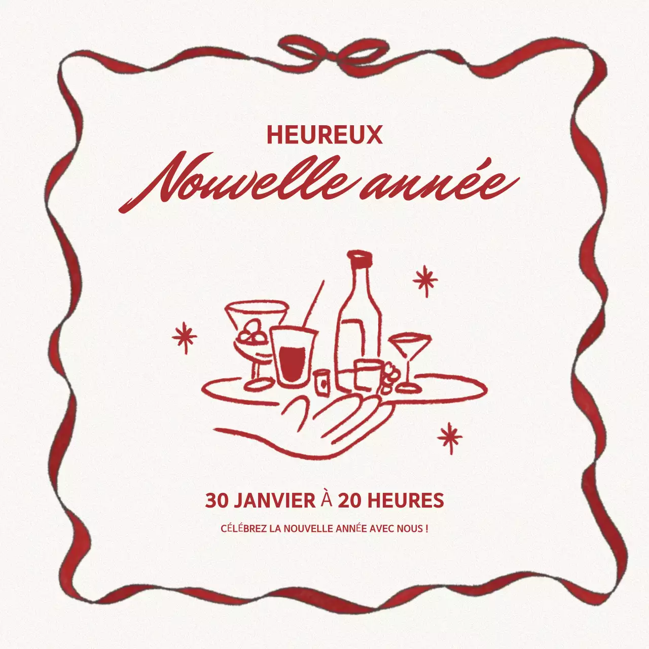 carte d'invitation pour le nouvel an, rouge et élégante