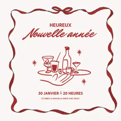 carte d'invitation pour le nouvel an, rouge et élégante