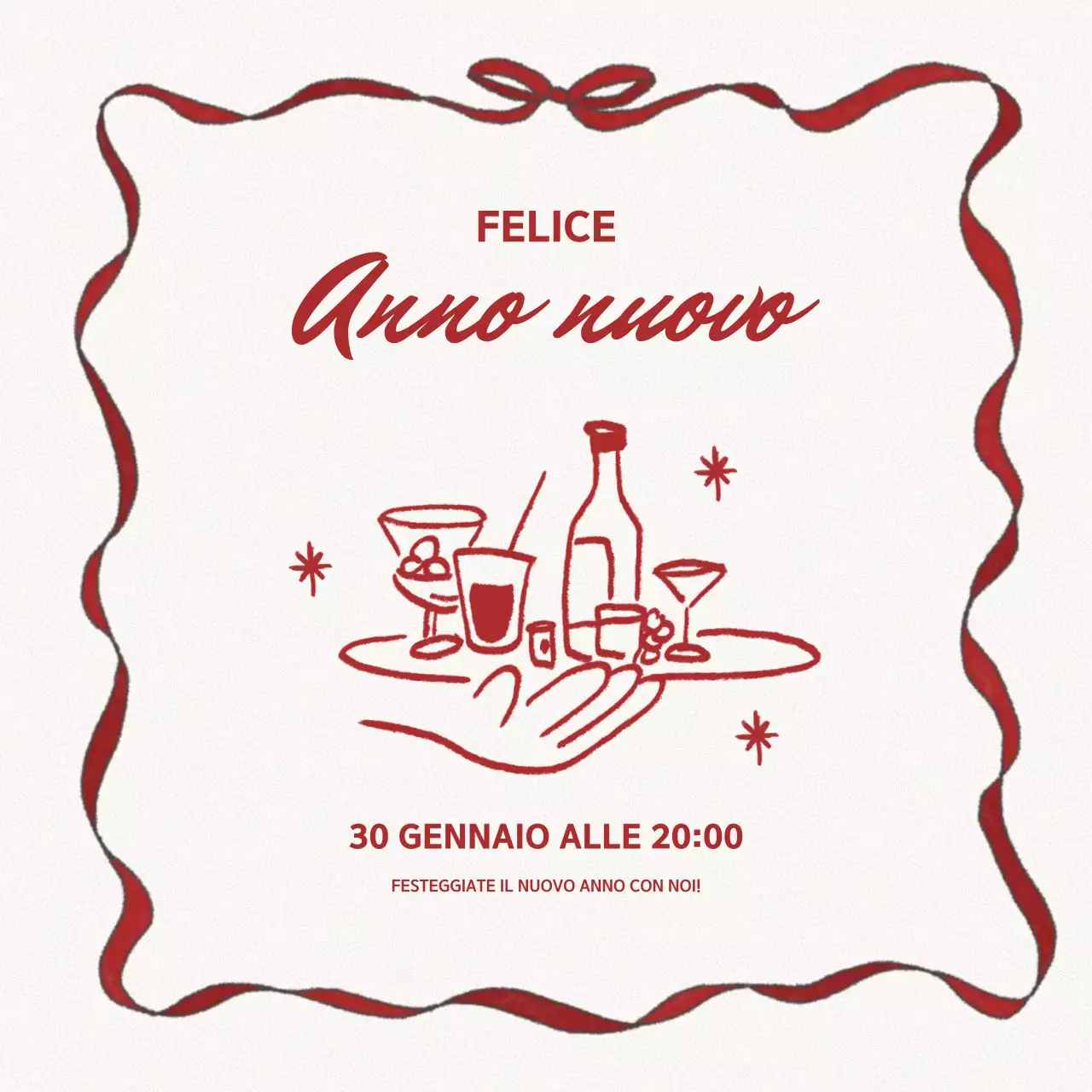 biglietto d'invito rosso elegante per il nuovo anno