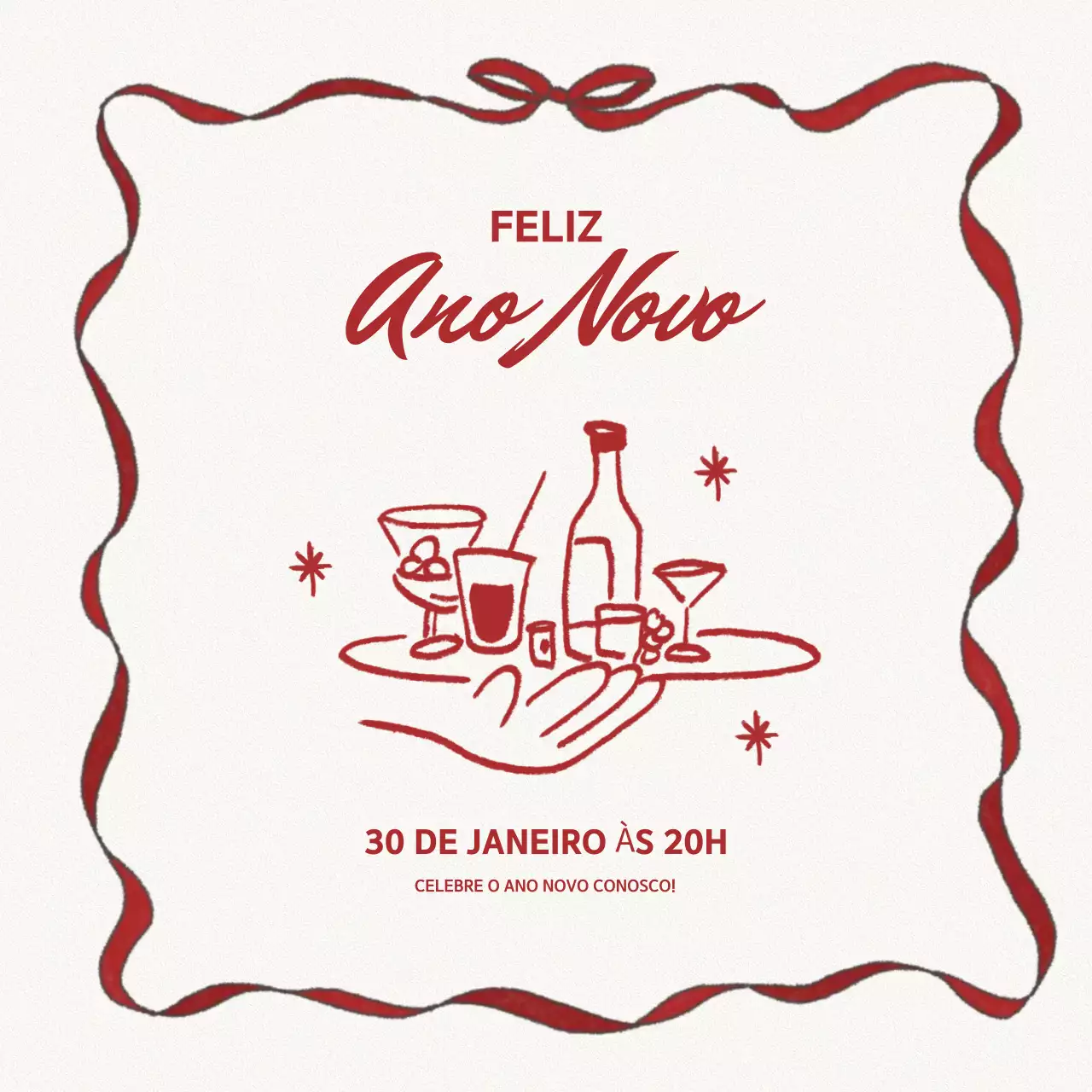 cartão de convite de ano novo vermelho elegante