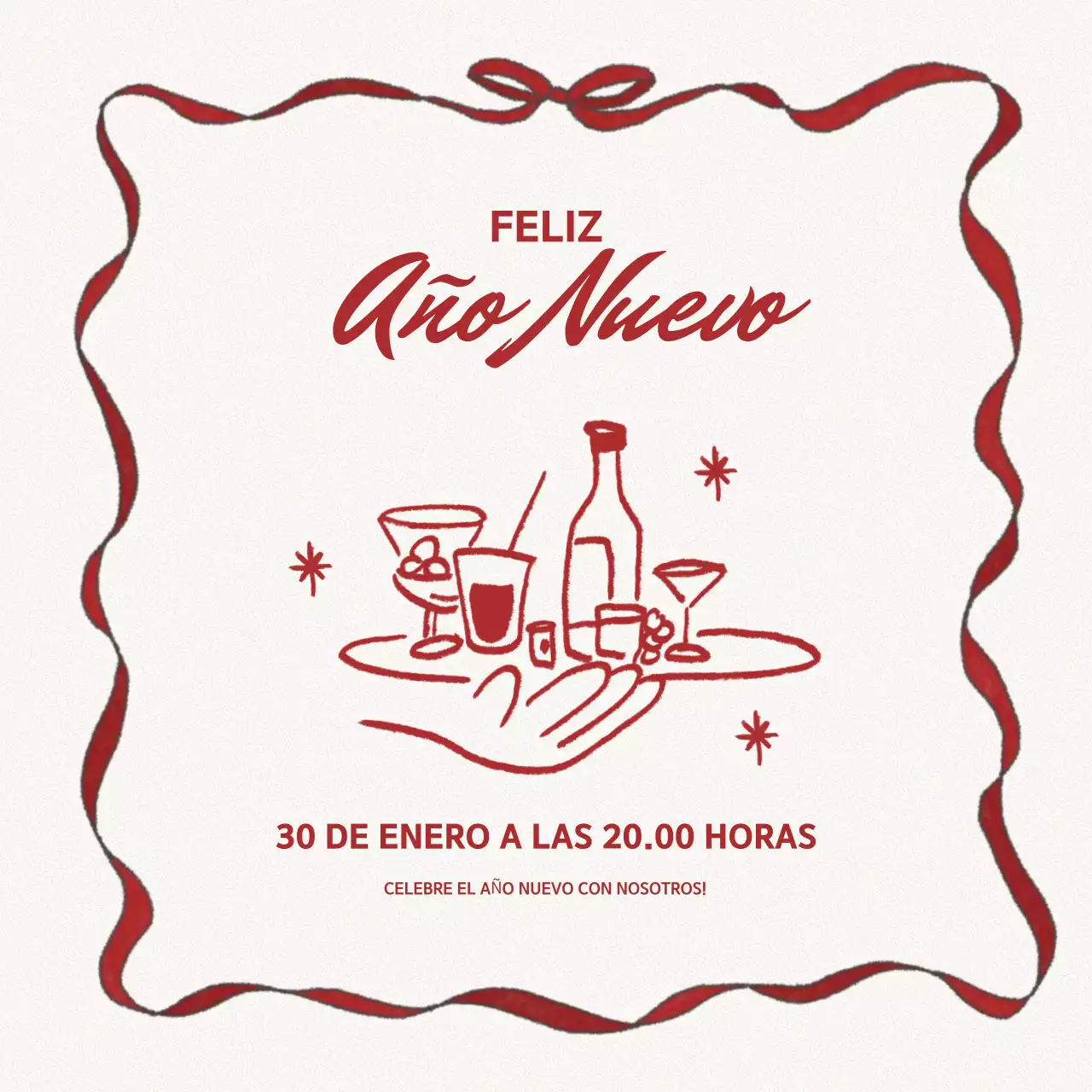tarjeta de invitación de año nuevo elegante en rojo