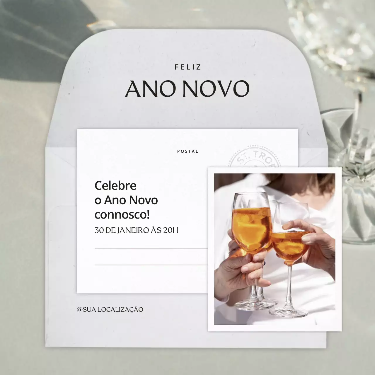 cartão de convite de ano novo minimalista cinzento