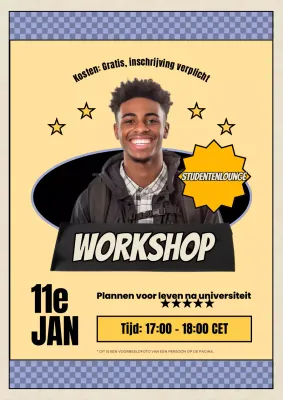 gele retro universiteit aankondiging workshop