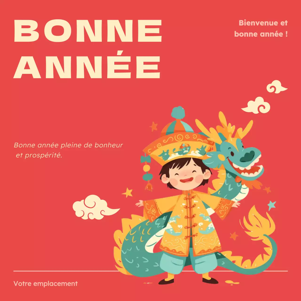carte de vœux culturelle rouge pour le nouvel an