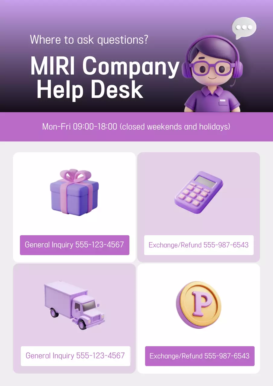 Thông tin trung tâm khách hàng đơn giản màu tím nhạt