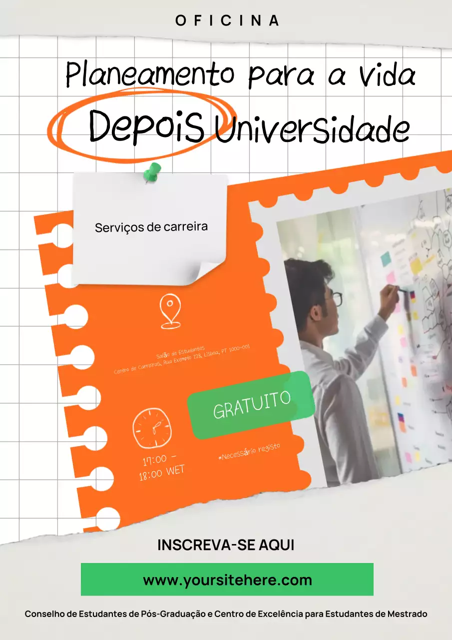 convite para workshop sobre a carreira moderna em laranja
