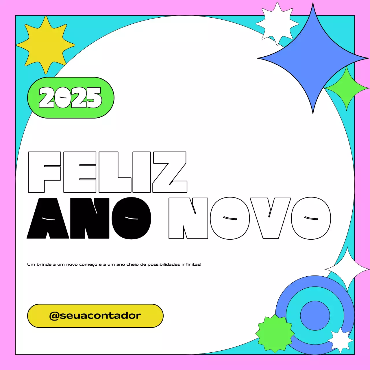 cartão de ano novo colorido e arrojado