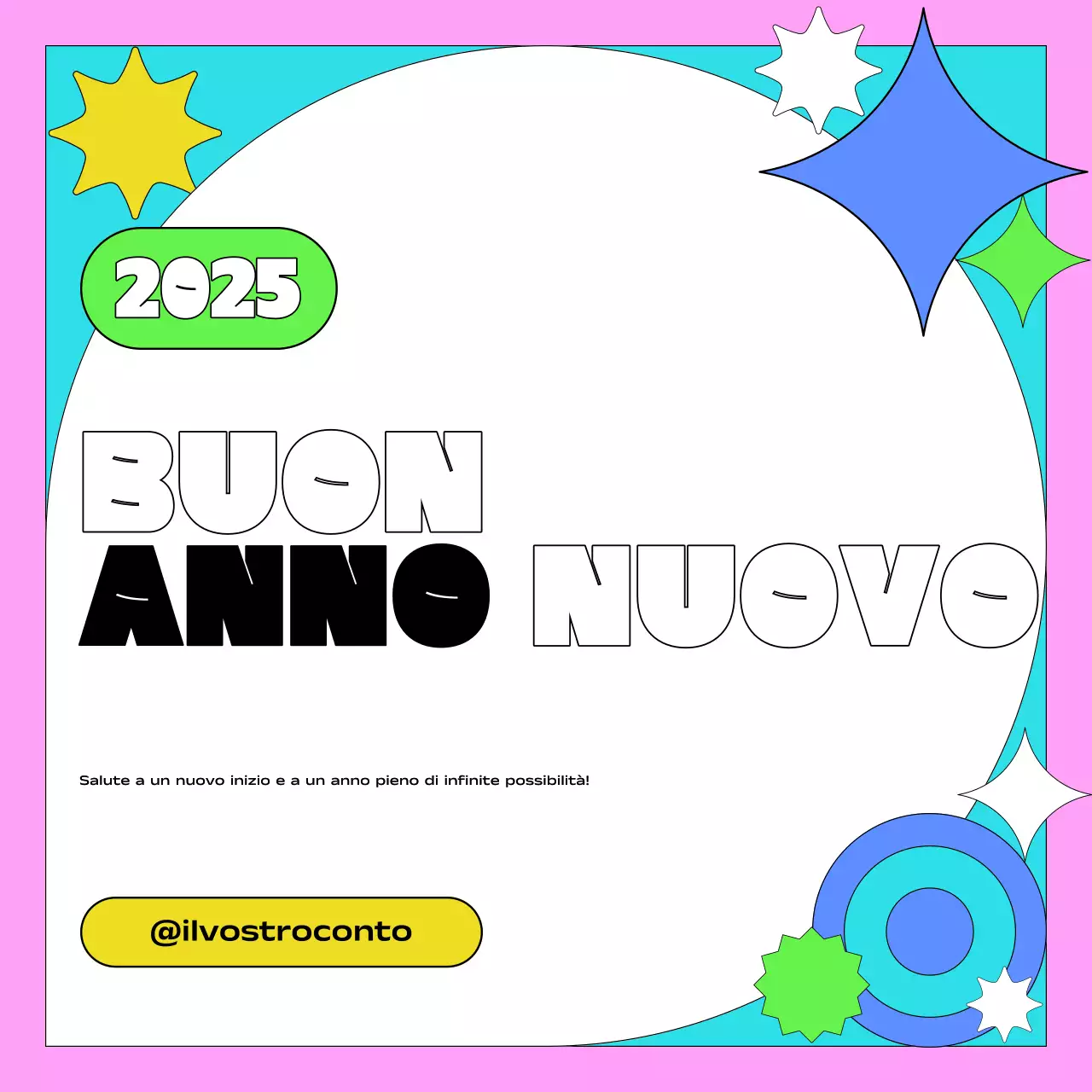 biglietto di Capodanno colorato e audace