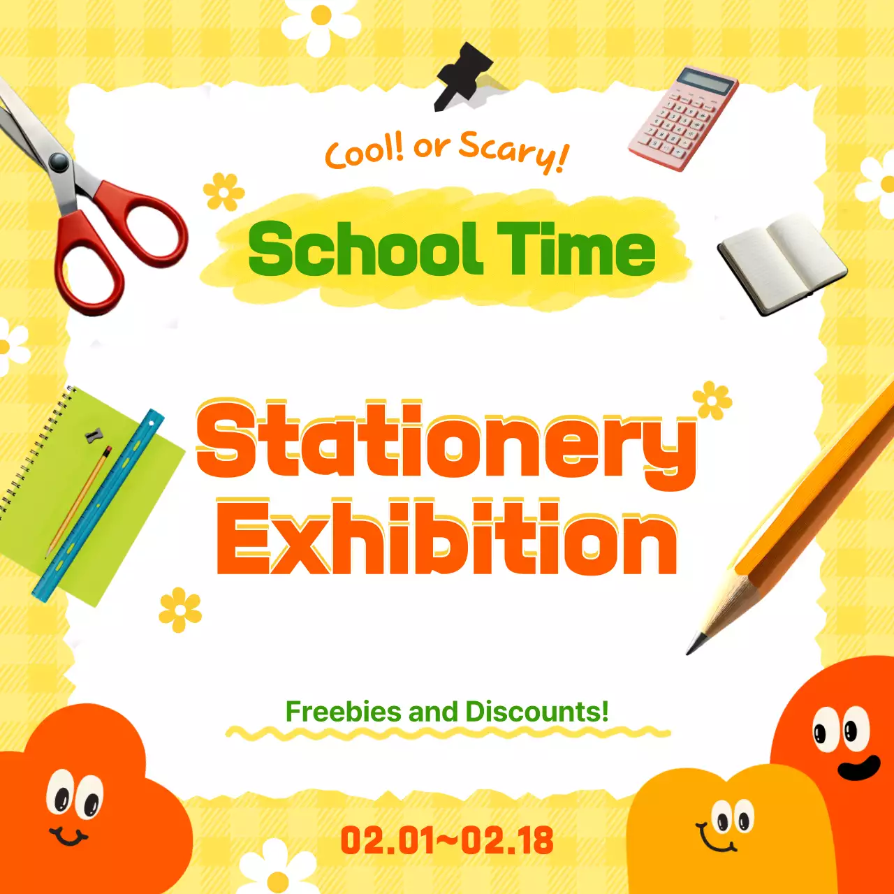 Khuyến mãi triển lãm đặc biệt văn phòng phẩm màu cam dễ thương