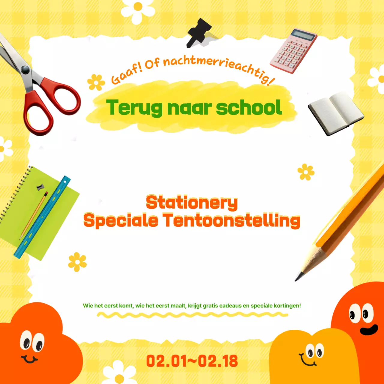Een oranje stationery tentoonstelling promoten