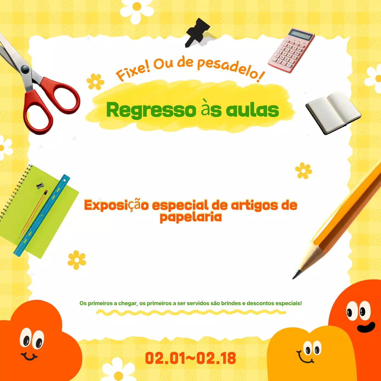 Promover uma exposição de artigos de papelaria laranja