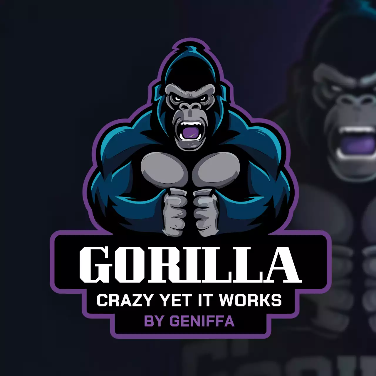 purple bold muscle angry gorilla logo design
