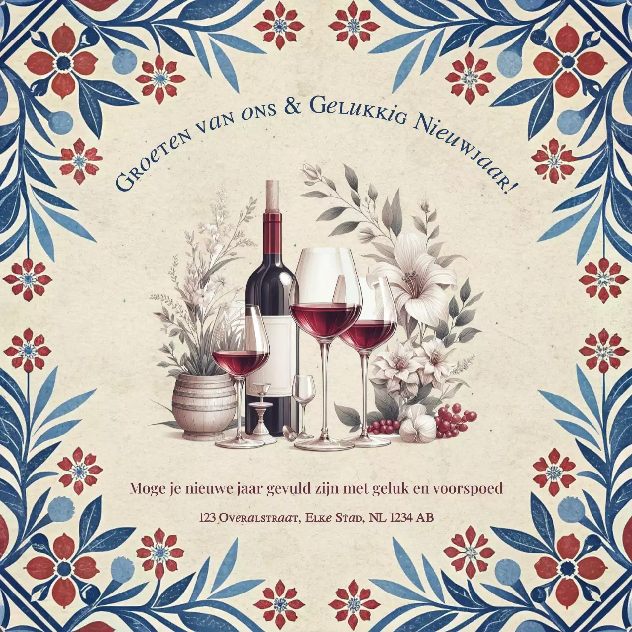 maroon vintage nieuwjaarskaart