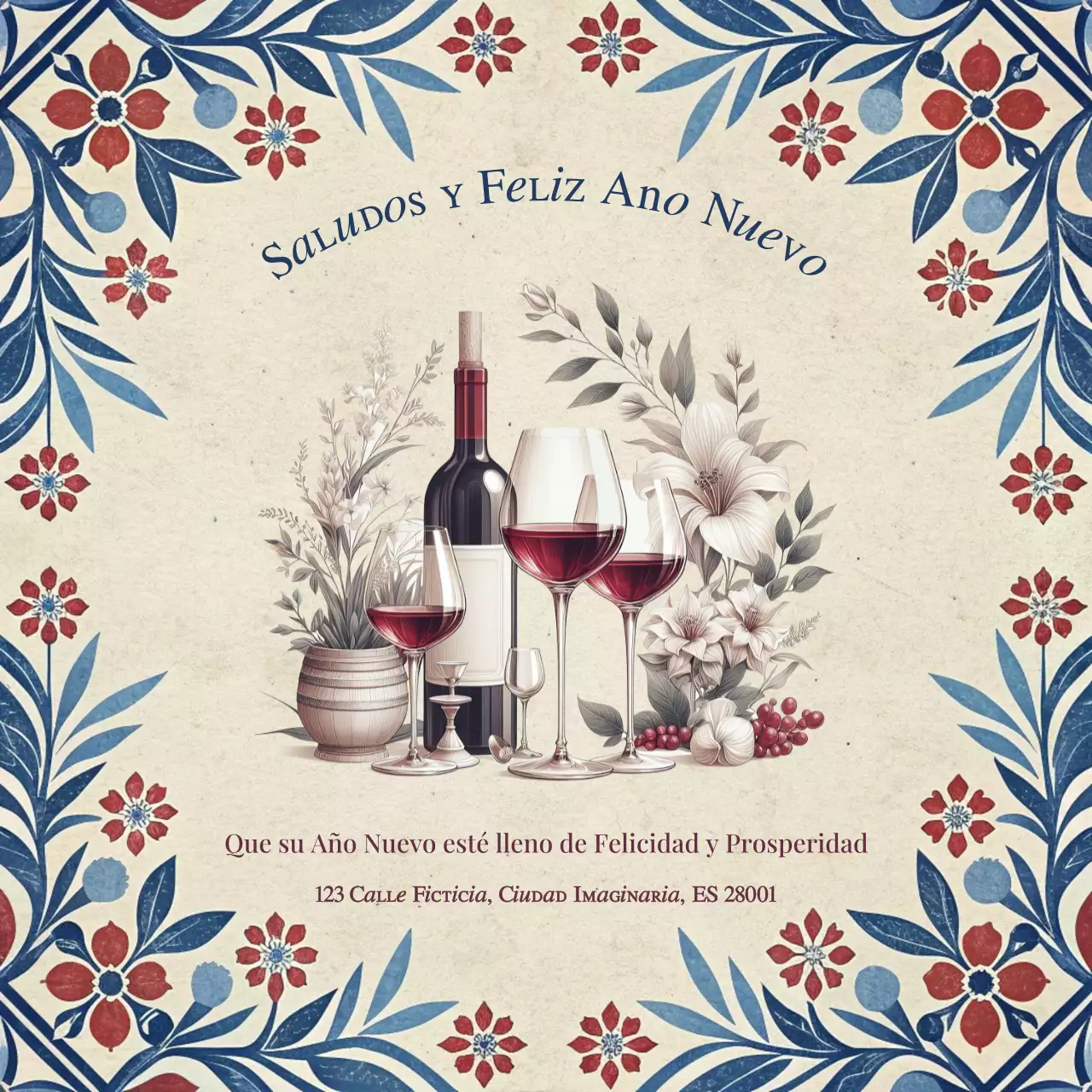 tarjeta de año nuevo vintage granate