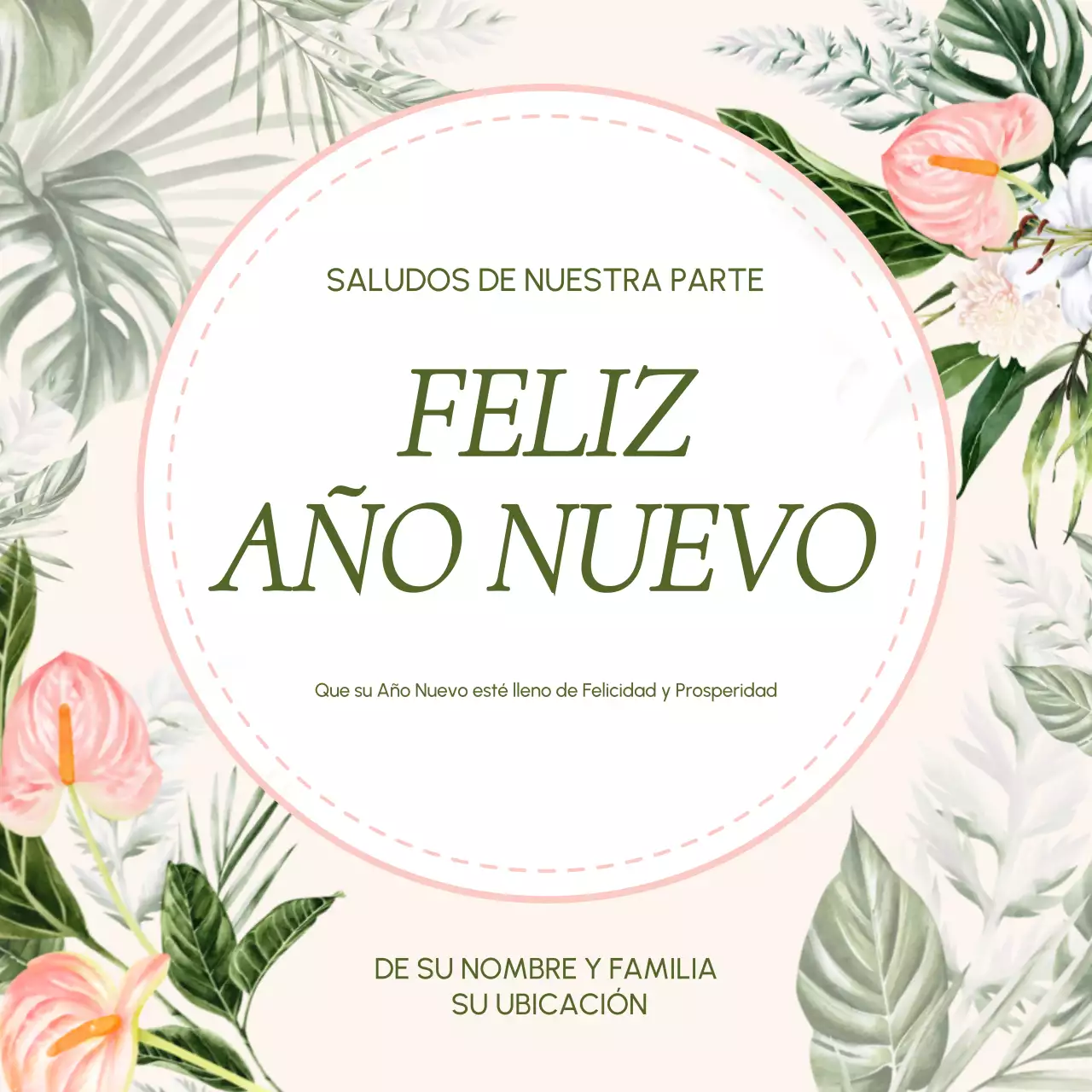 Felicitación de Año Nuevo para redes sociales en colores pastel suaves y estilo orgánico