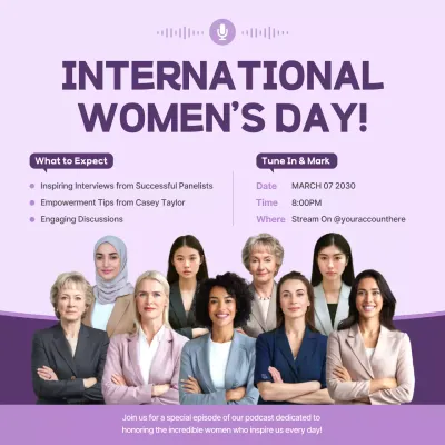 Purple Simple Women's Day Podcast Social Media Squares