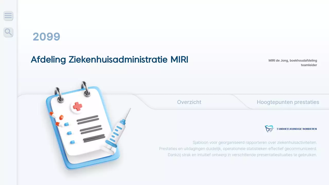 Een schoon, lichtblauw werkrapport voor ziekenhuizen