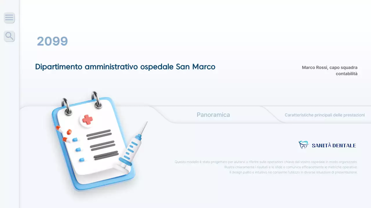 Un rapporto di lavoro ospedaliero pulito e di colore blu chiaro