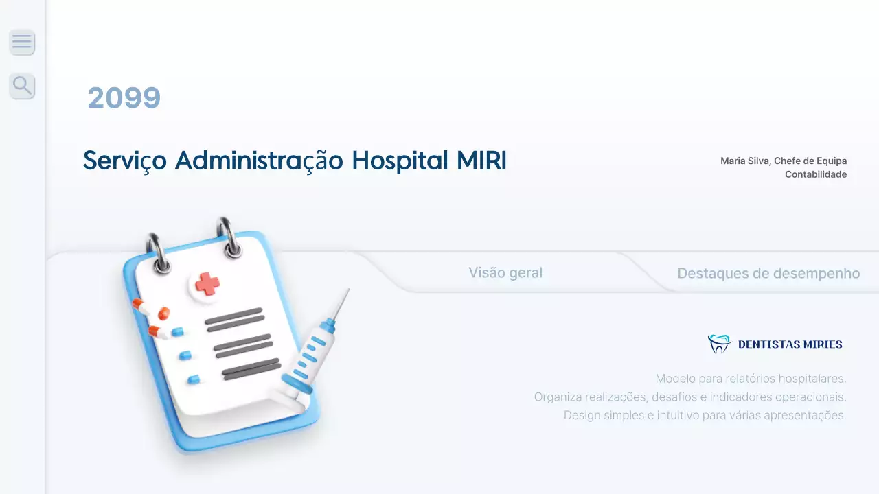 Um relatório de trabalho hospitalar azul claro e limpo