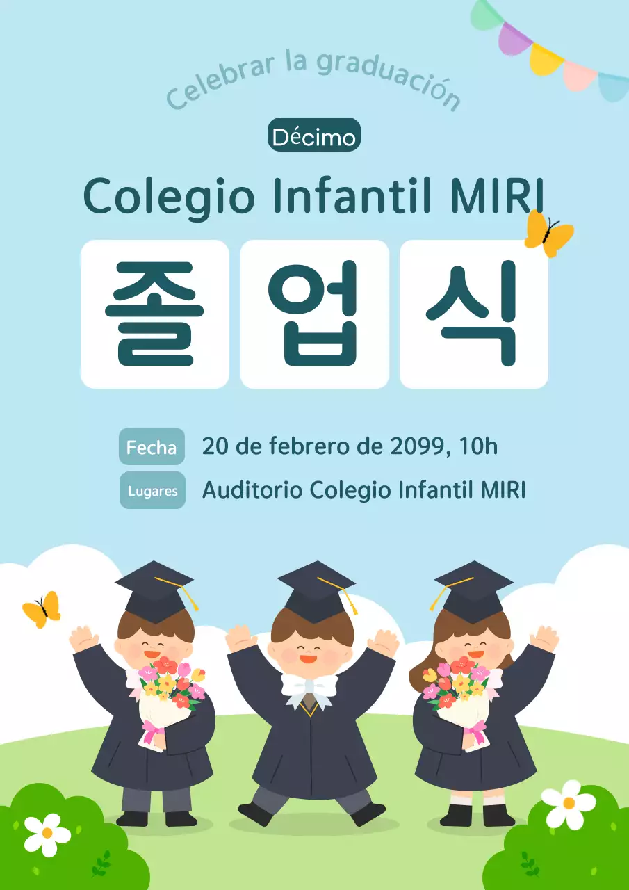 Ceremonia de graduación en azul claro