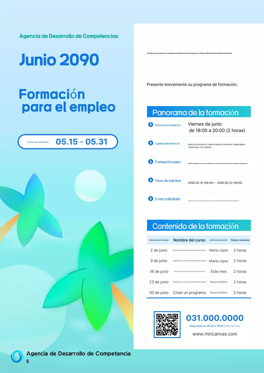 Anuncio de empleo de educación moderna en azul claro