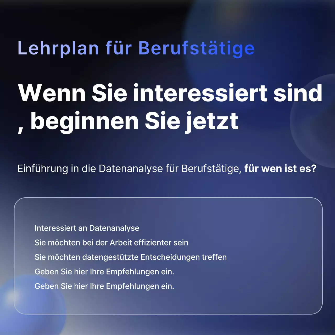 Blue Modern Data Analytics Schulung Anzeige