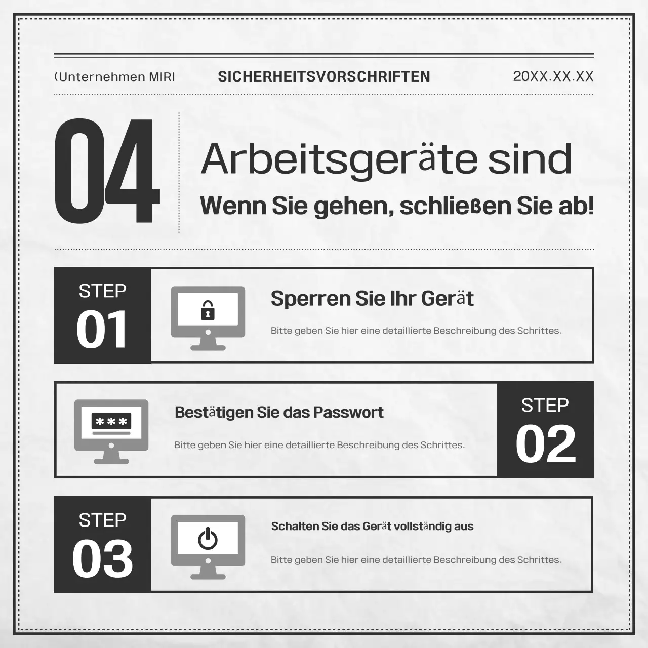 Schwarz-weiße grundlegende Sicherheitsdokumentation