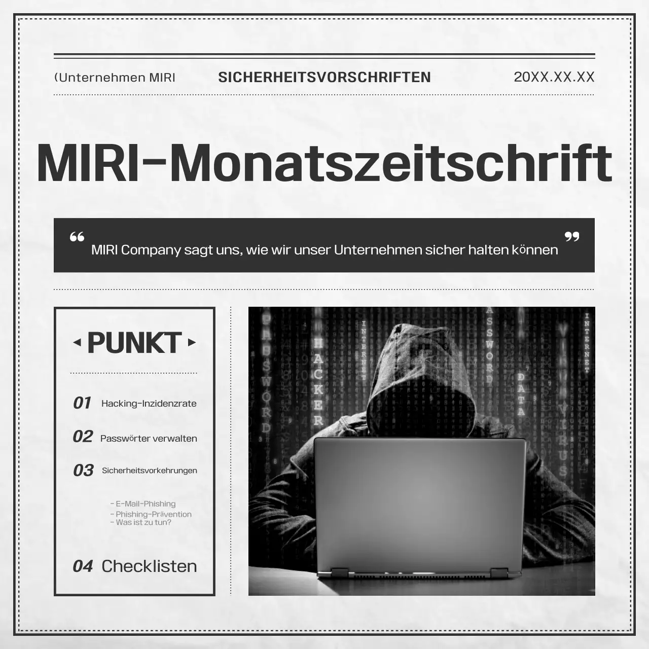 Schwarz-weiße grundlegende Sicherheitsdokumentation