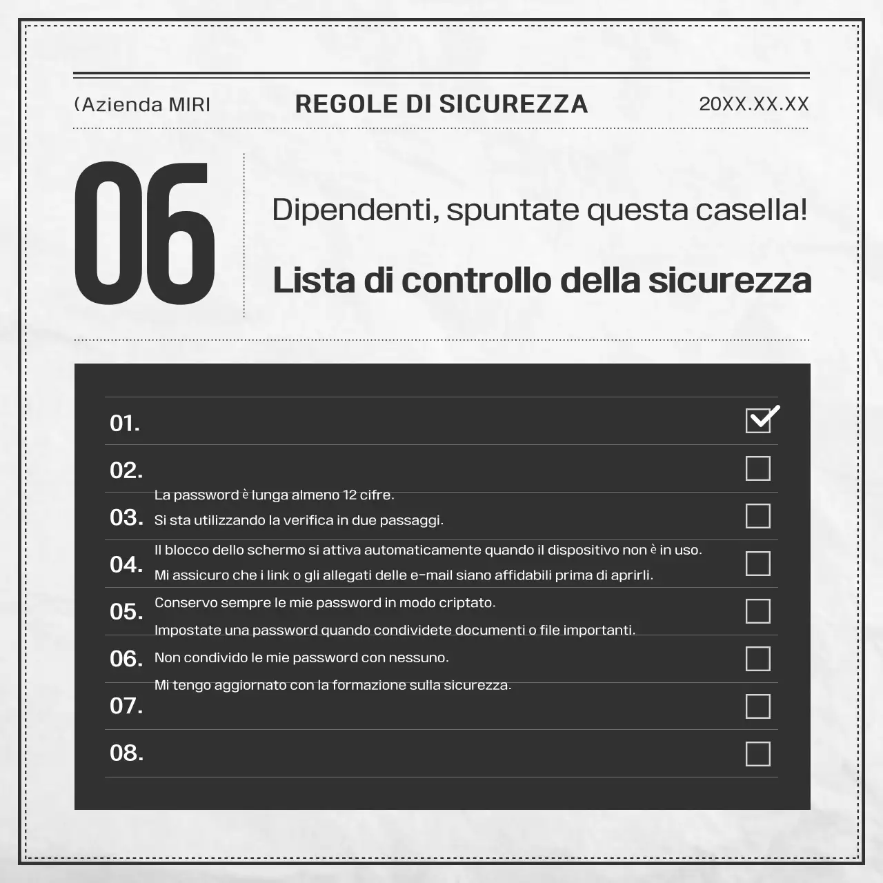 Documentazione di sicurezza di base in bianco e nero