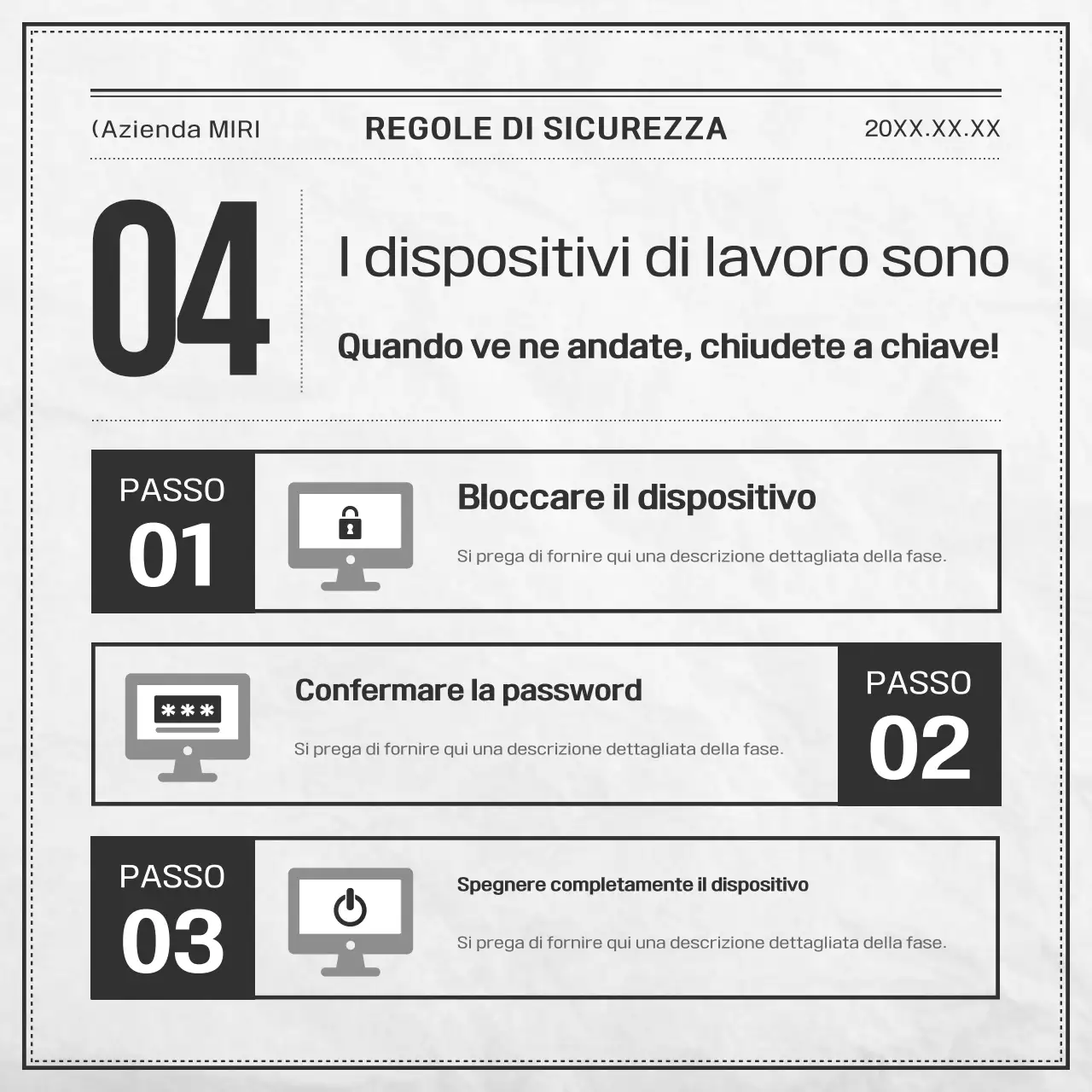 Documentazione di sicurezza di base in bianco e nero