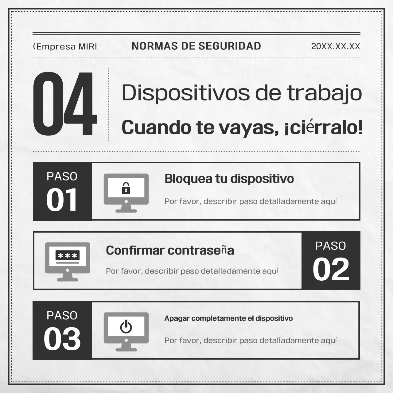 Documentación básica de seguridad en blanco y negro