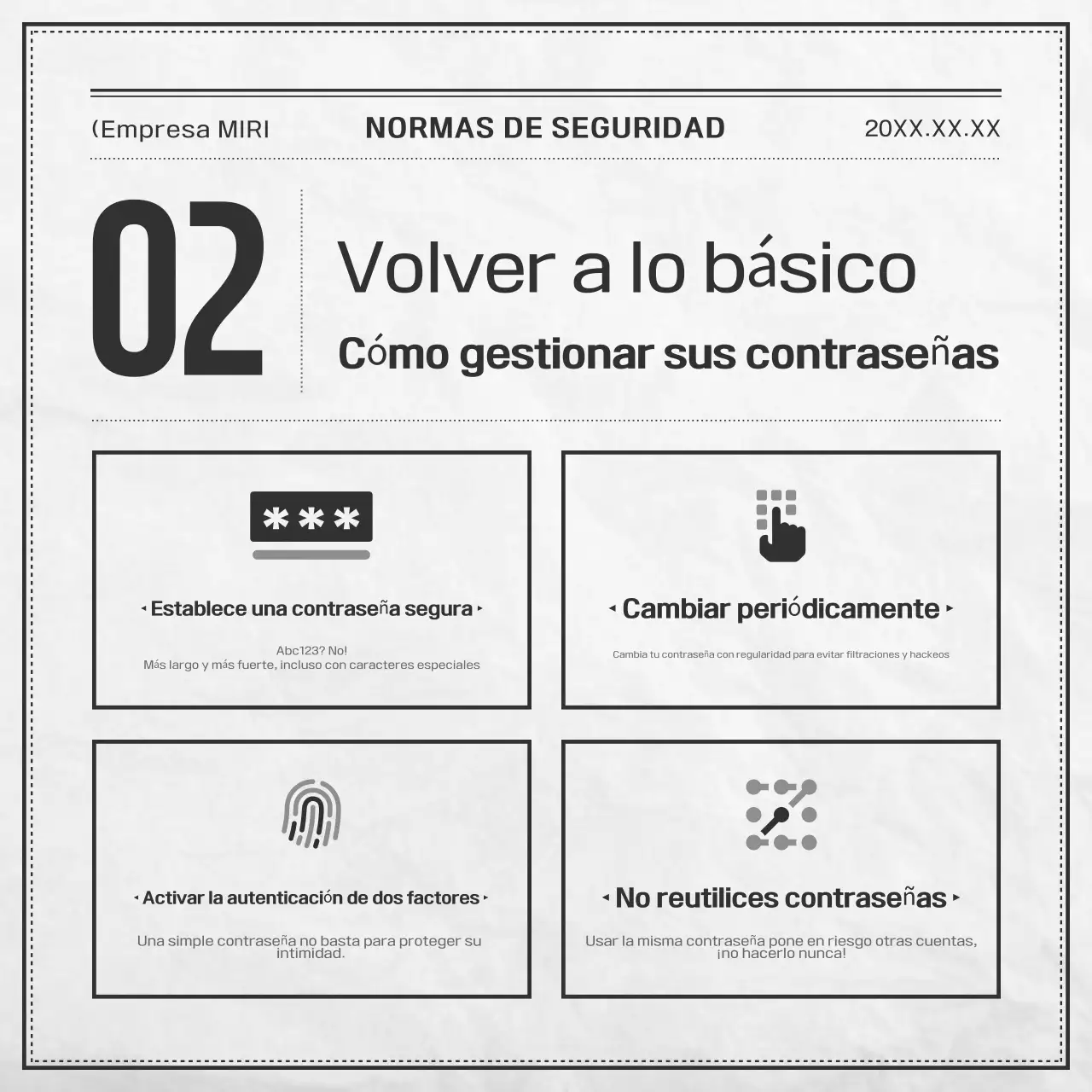 Documentación básica de seguridad en blanco y negro