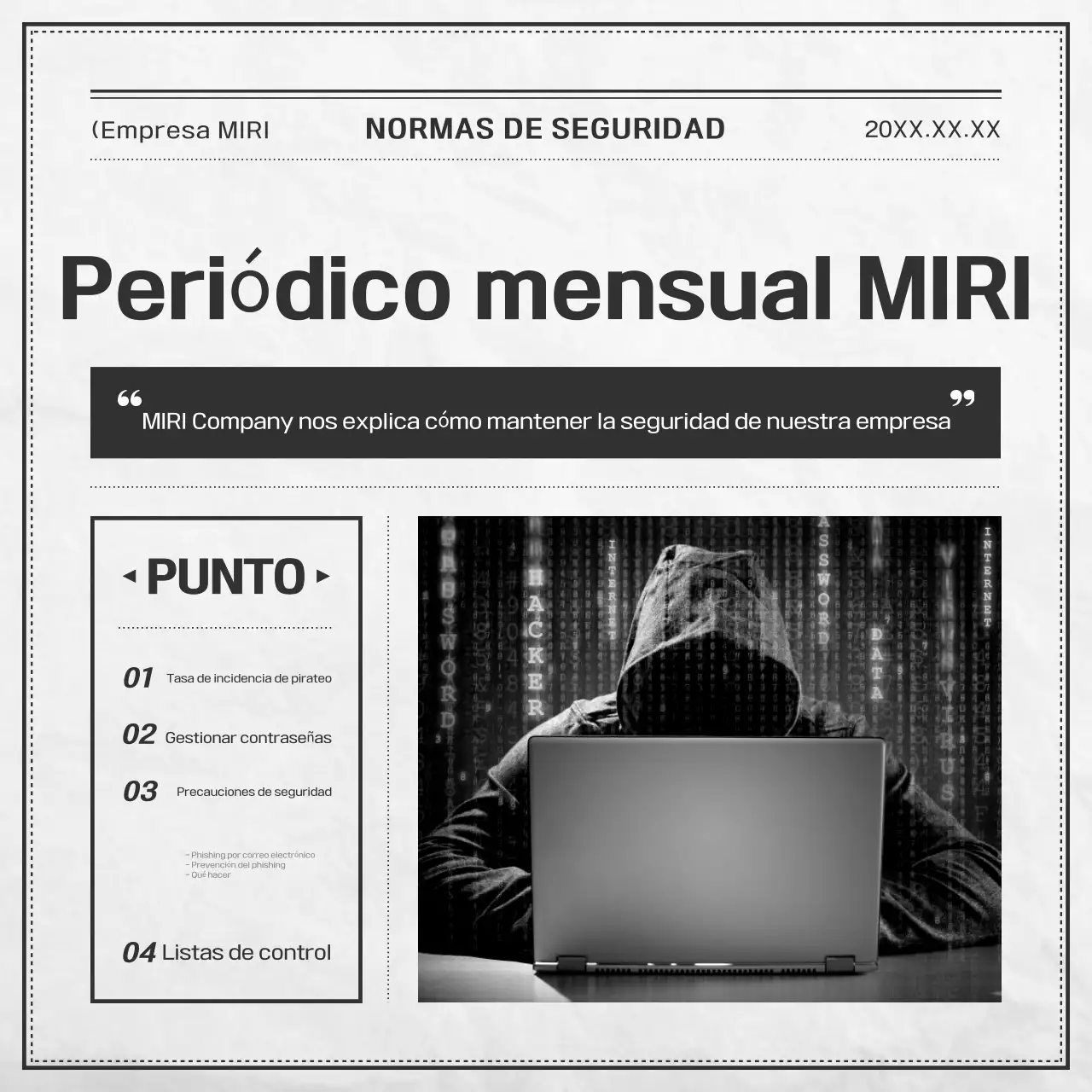 Documentación básica de seguridad en blanco y negro