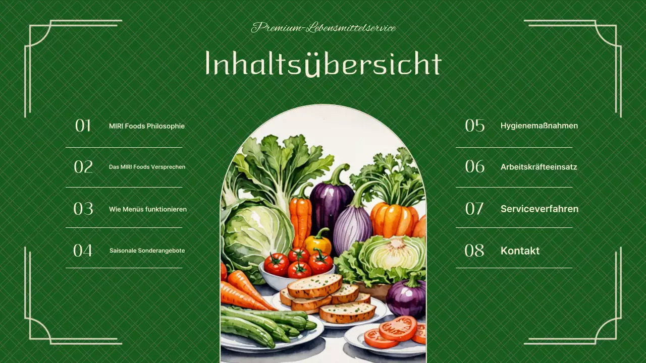 Ein grünes, schickes Catering-Pitchbook