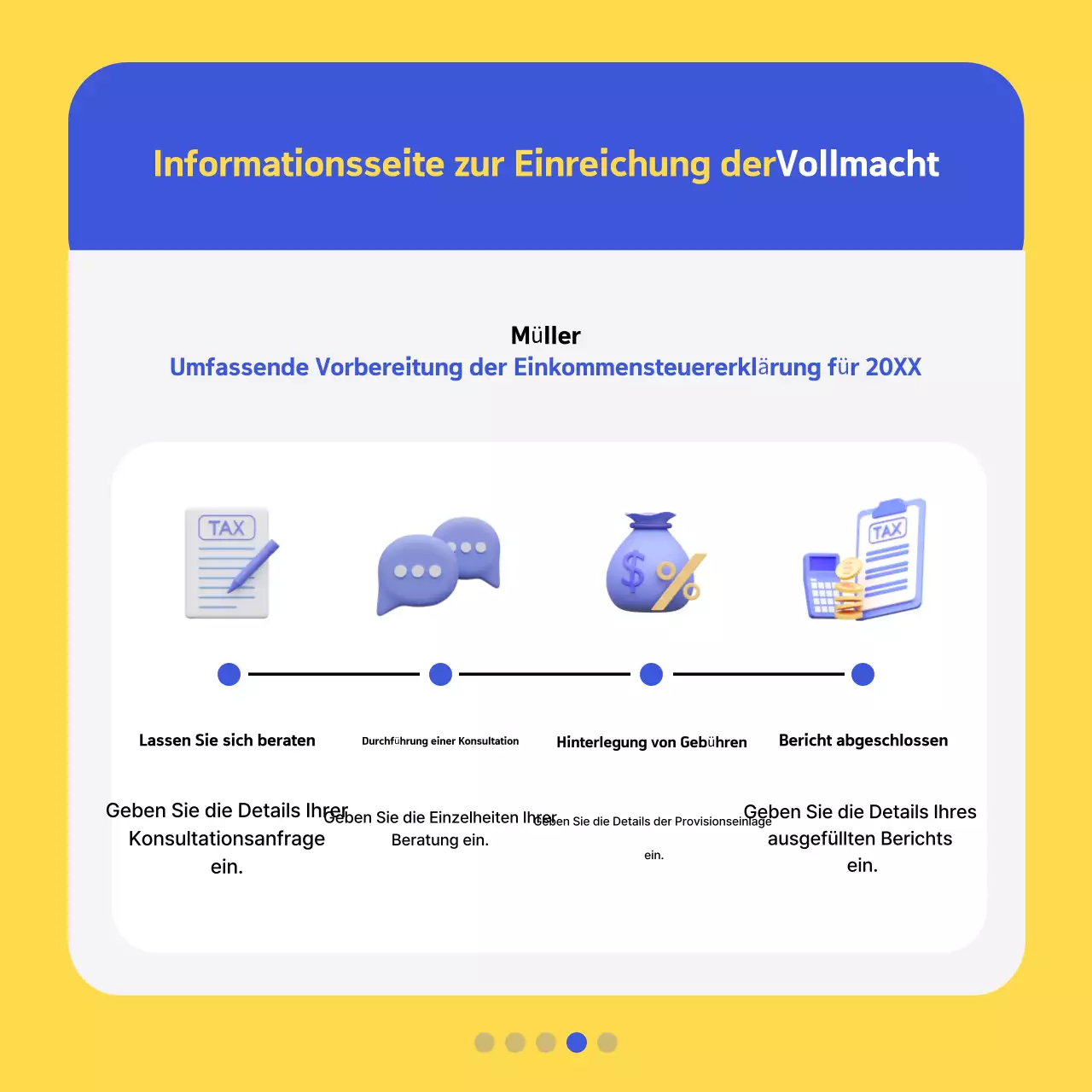 Förderung von gelben modernen Steuerinformationen